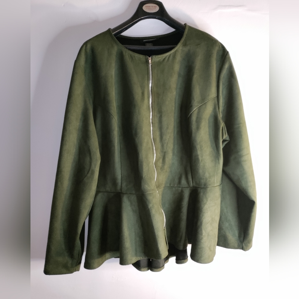 Dressy Jacket/Blazer with zipper and Ruffled Bottom. Polyester Material